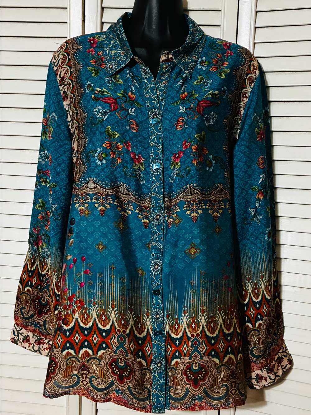 John Mark Teal Floral Paisley Button-Down Shirt